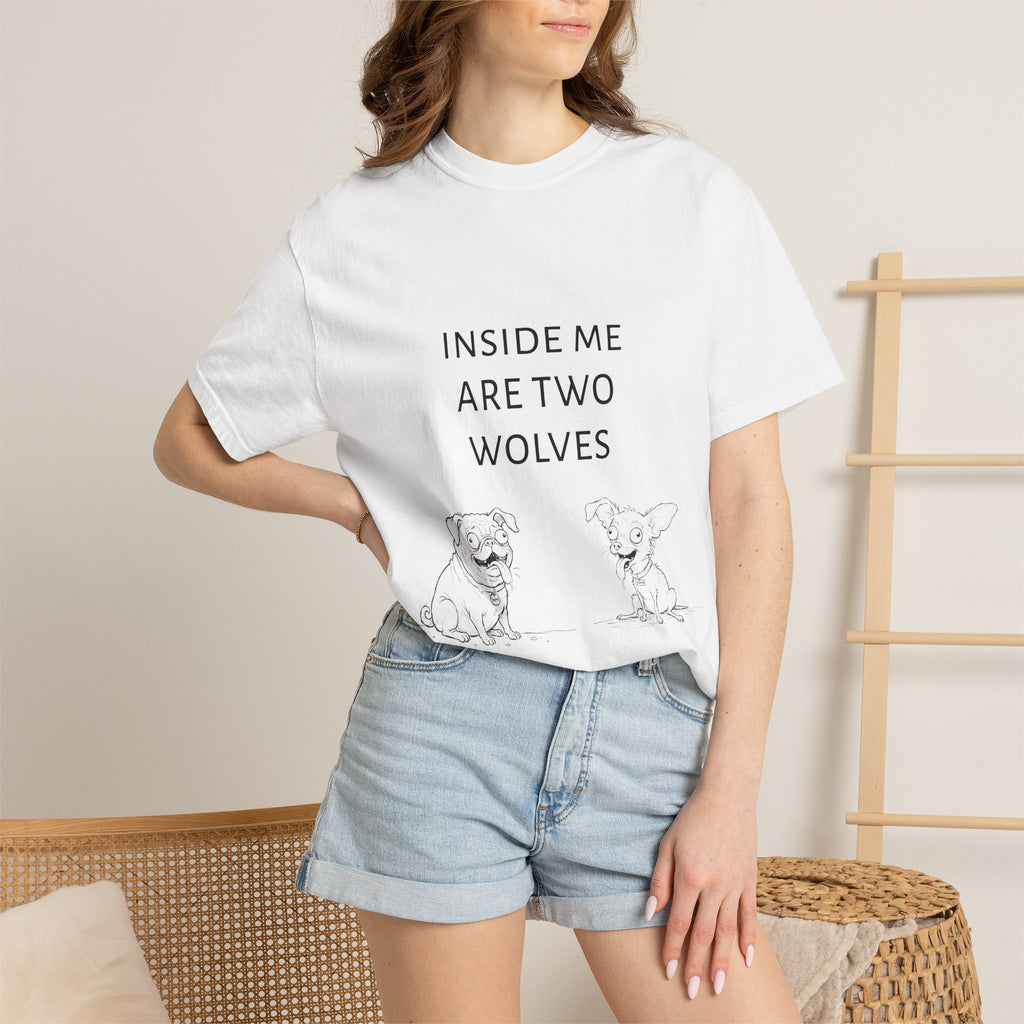 T-Shirt — "Inside Me Are Two Wolves" Cute Dog Illustration Tee UK