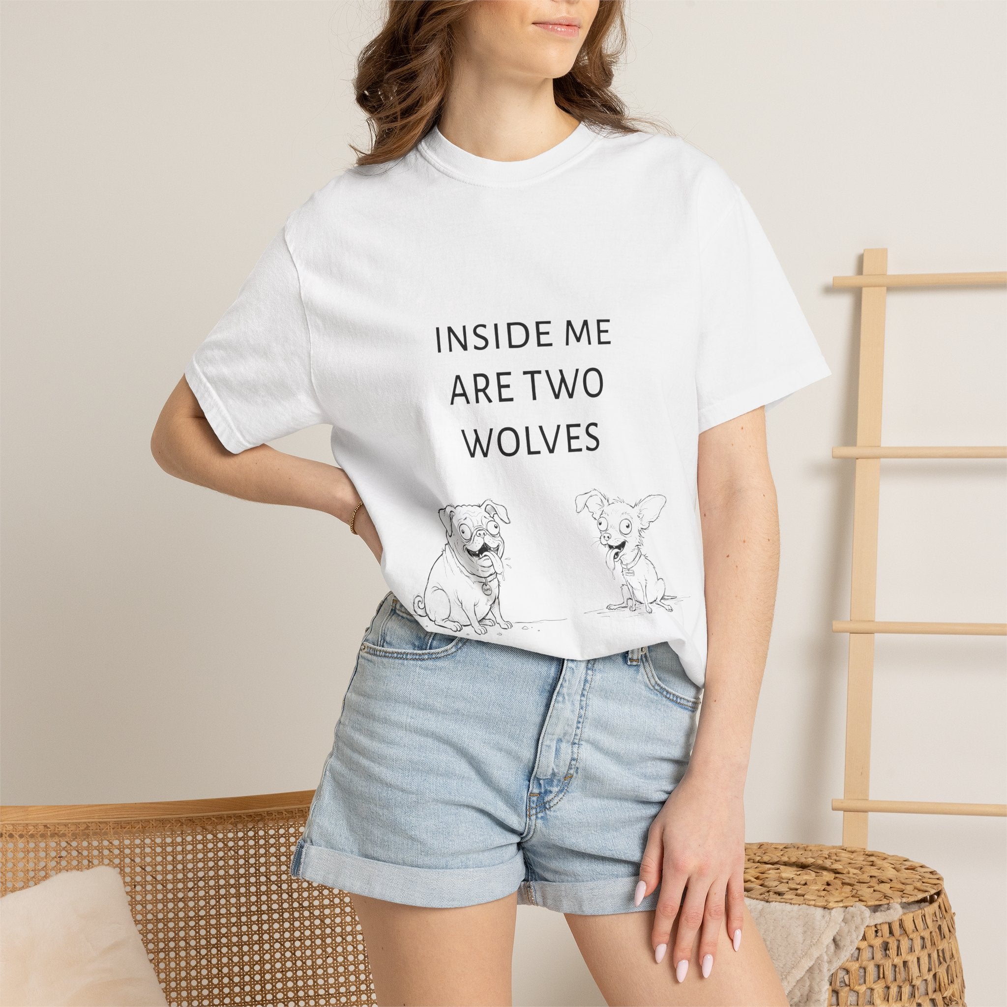 T-Shirt — "Inside Me Are Two Wolves" Cute Dog Illustration Tee UK